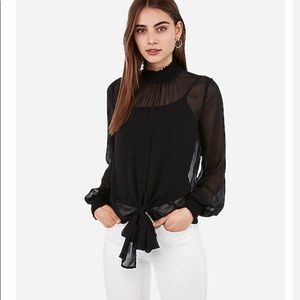 Smocked mock neck tie front top (RED)